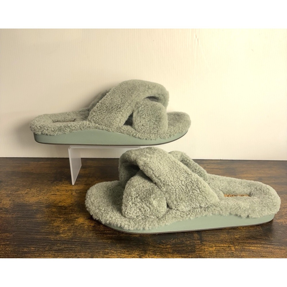 Olukai Hila Heu Wool Shearling Slippers Womens Sz 11 Muted Green Cozy Comfort - Picture 3 of 9